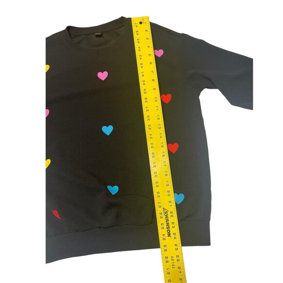 SHEIN Black Top With Colorful Hearts Long Sleeve Women’s‎ Medium Shirt - Picture 6 of 10